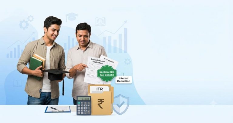 Section 80E education loan tax benefit illustration showing interest deduction savings